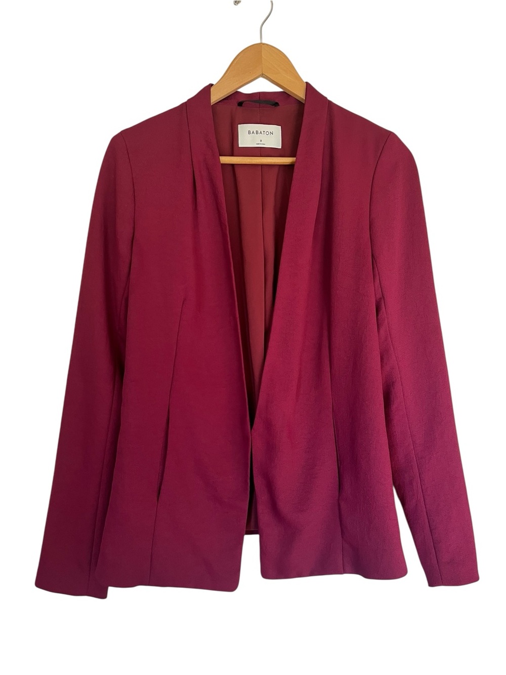 Aritzia Babaton Keith Jacket Burgundy Red Open Blazer Size 8